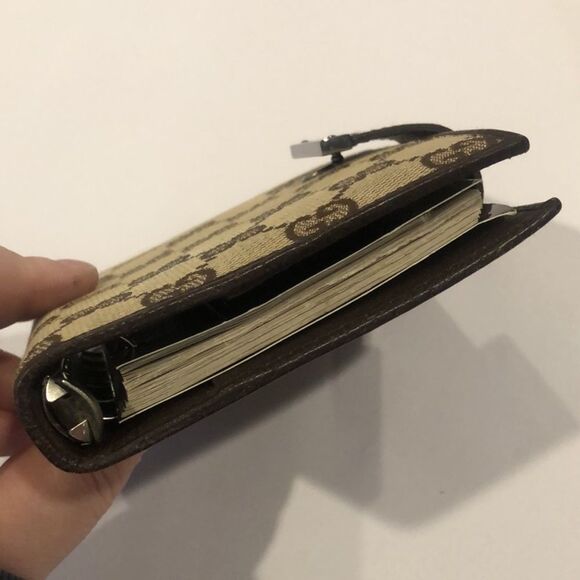 M GUCCI MONOGRAM Leather Canvas Agenda Binder Passport Holder Credit Card Wallet - Picture 11 of 17